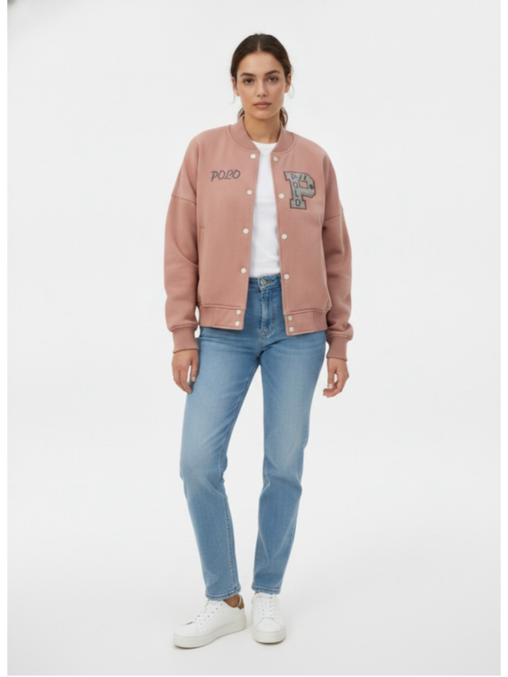 Polo Ralph Lauren Women's XL Pink Varsity P Jacket Cropped Preppy Y2K